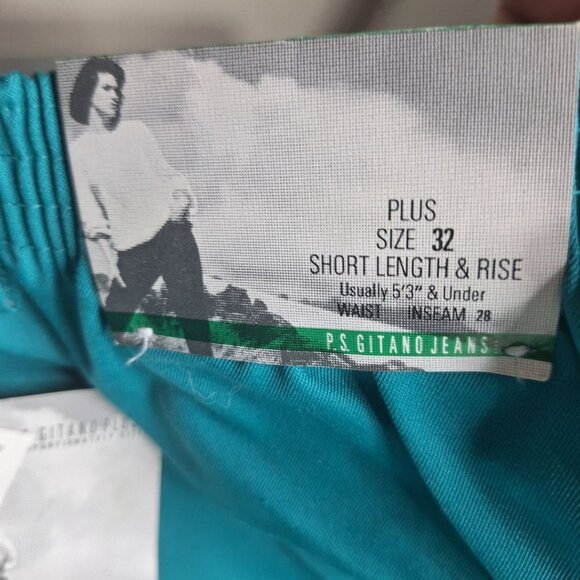 P S Gitano Plus Short Pants Teal Womens 32 x 28 Tags Pockets Petite - Picture 5 of 8